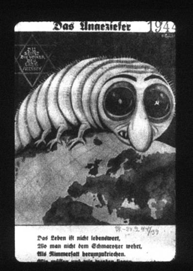 (4) Nazi caricature. Inside the star of David appears the inscription:  "Roe the nations of the world"