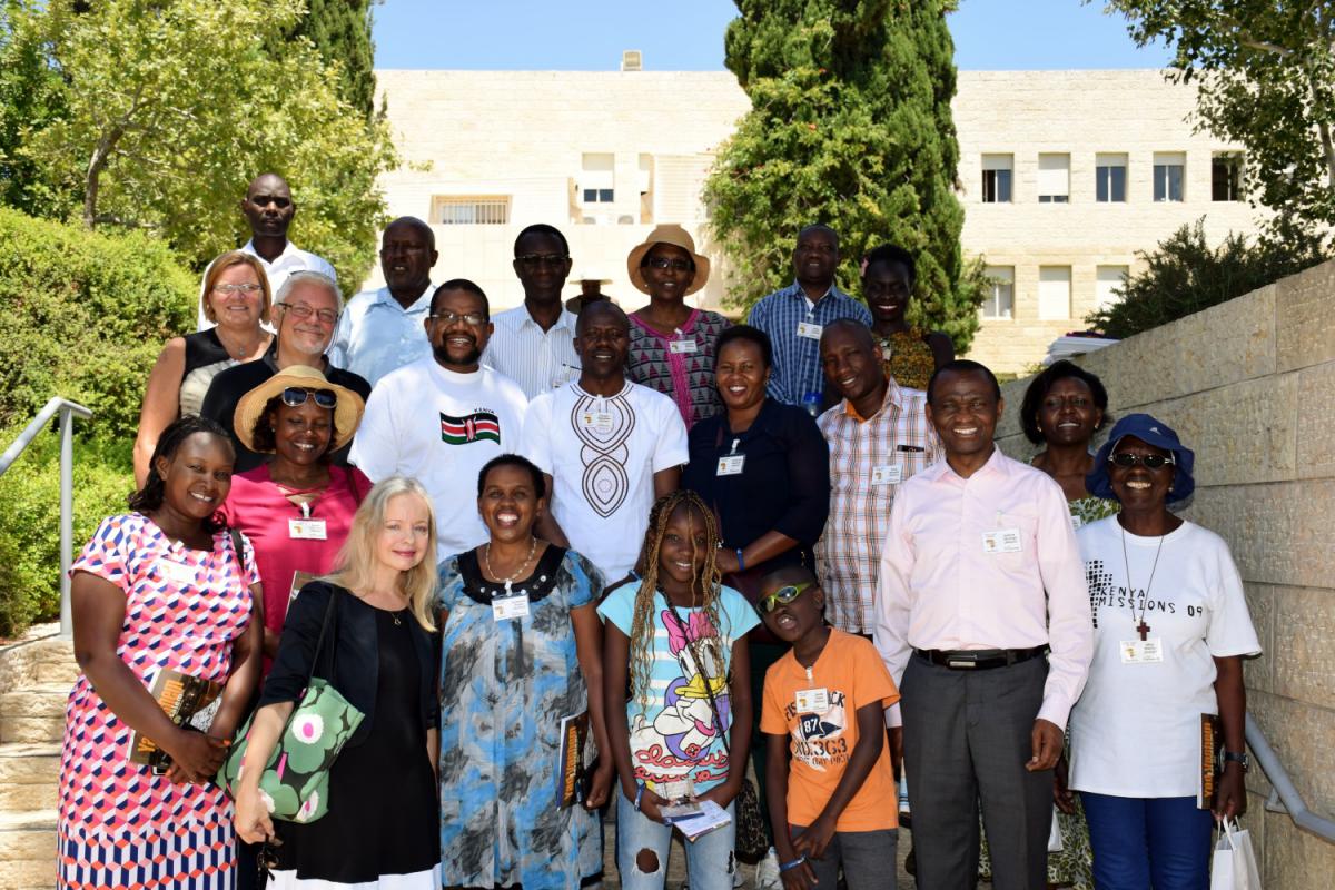 Bishop Mulinge (front, second from right), president of the Africa Israel Initiative, and his group with Dr. Susanna Kokkonen (front, second from left) at Yad Vashem on 15th August, 2018 