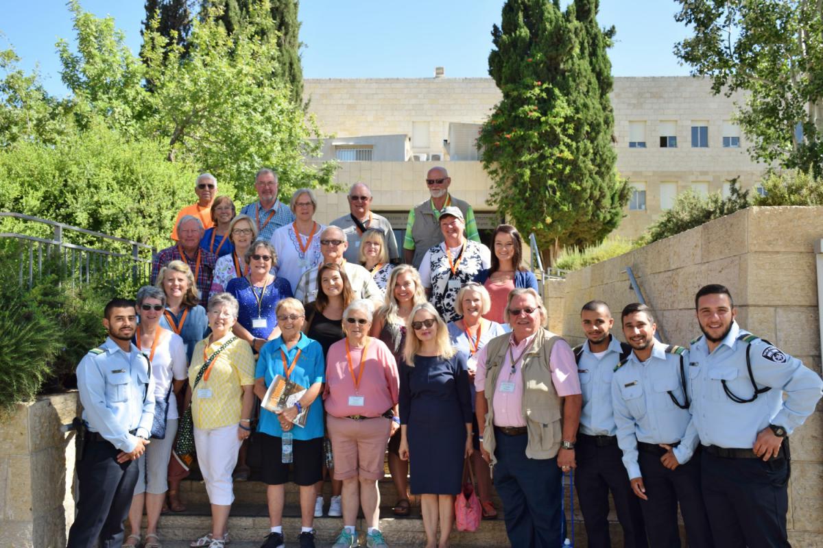 Rev. Karl Whiteman (front, fourth from right) and his group pictured with Dr. Susanna Kokkonen (front, fifth right) and some trainee Israeli police officers at Yad Vashem on 21st June, 2018