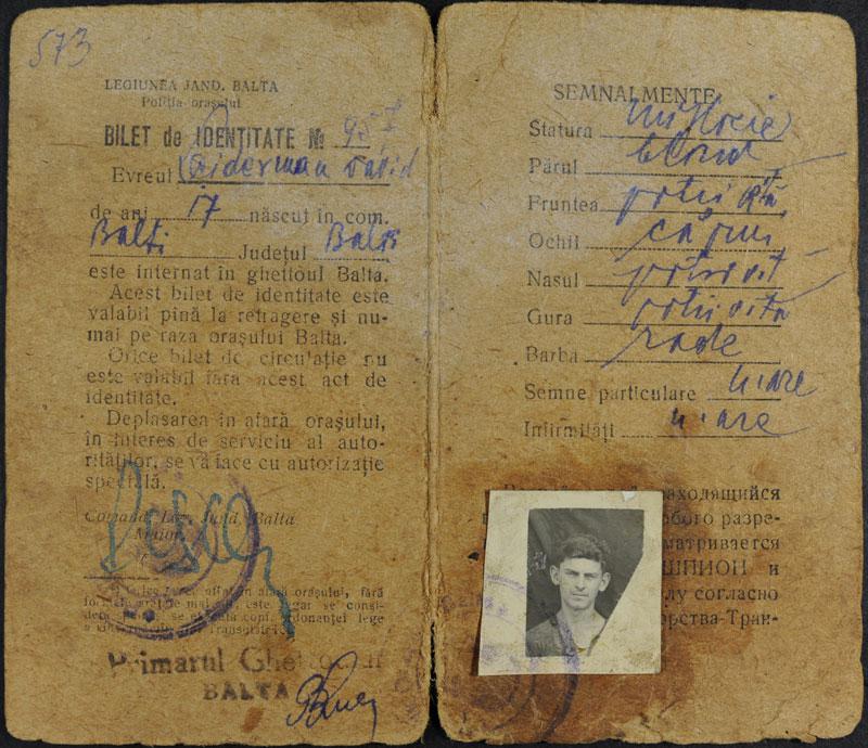 David's identity card in the Balta ghetto