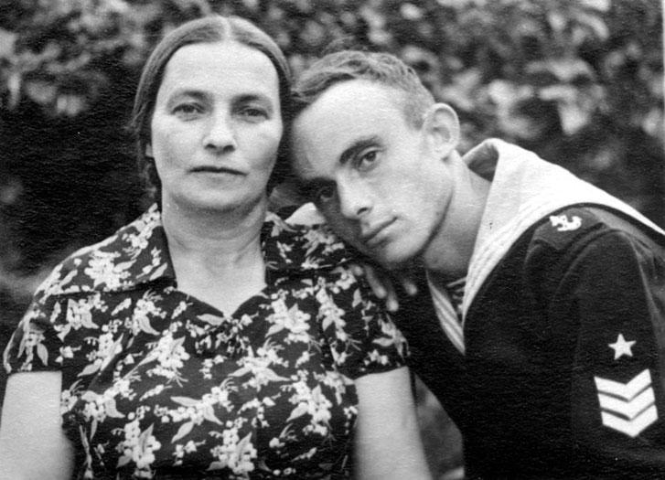 Survivor Zinaida Zevina-Buldova and her son Vladimir, 1955