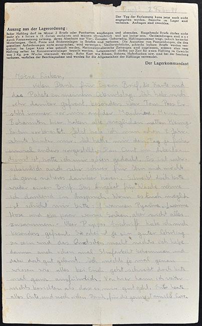 מכתב ששלחה לורה בנדר ממחנה ווכט להוריה במחנה וסטרבורק 