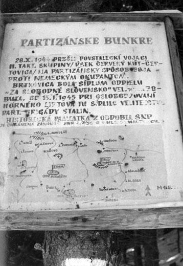 Map of the partisans’ bunkers of the Brtkovice area that was placed at the site
