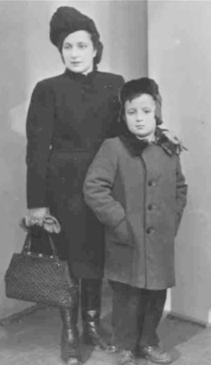 Roald Hoffman and his mother Clara in Krakow after liberation, 1945