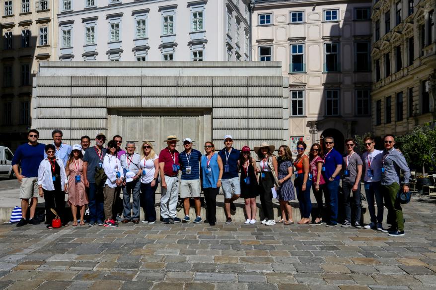 Participants by the Judenplatz Holocaust Memorial