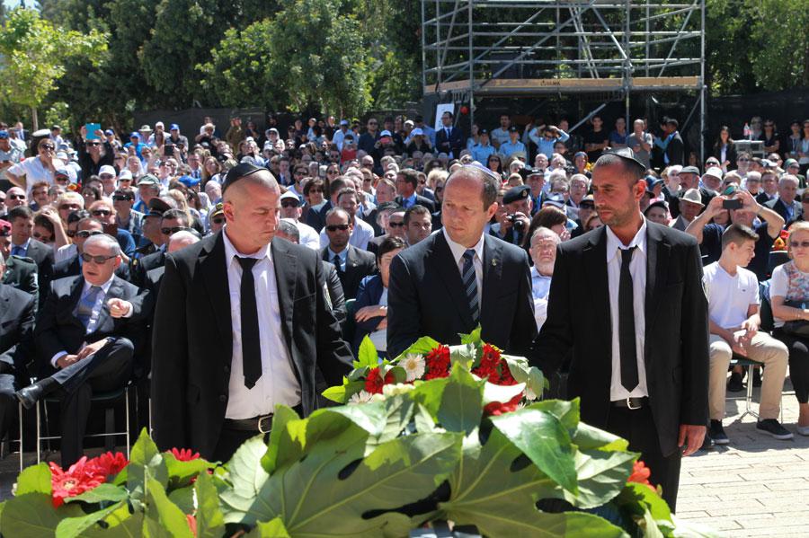 Mayor of Jerusalem Nir Barkat during the wreath-laying ceremony