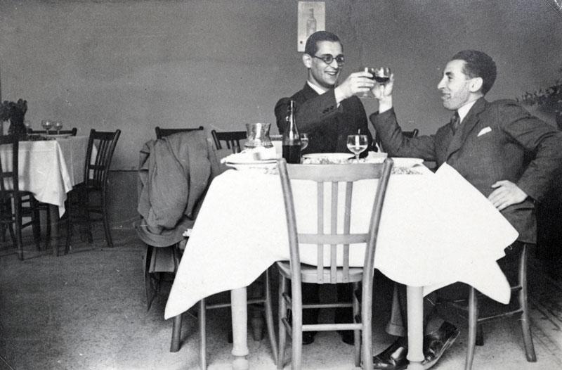 Israel Pines (wearing glasses) with a friend in the pension