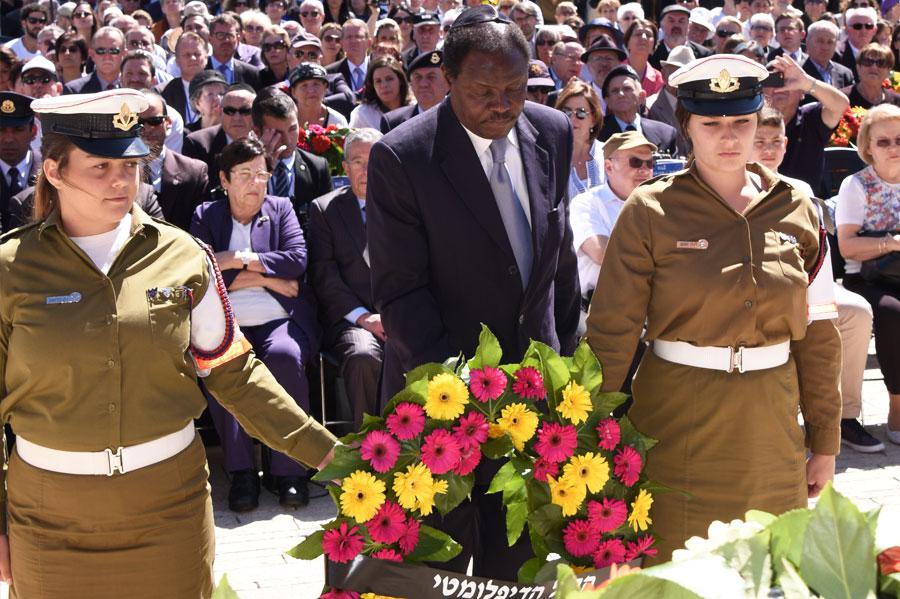 The Dean of the Diplomatic Corps Mr. Henri Etoundi Essomba during the wreath-laying ceremony