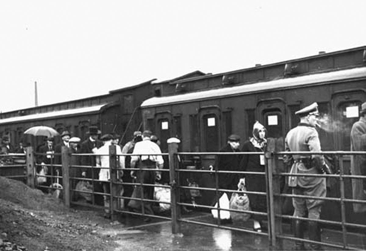 Jews arriving at the cattle ramp of the local slaughterhouse, about to be deported, 29 August 1942