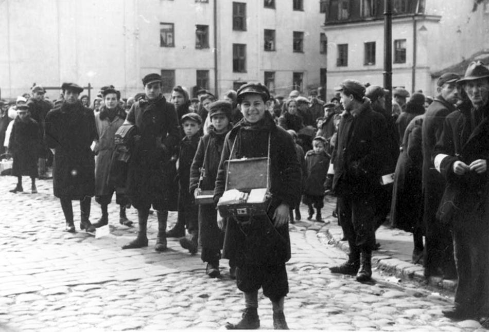 Young street peddlars inside the Warsaw ghetto