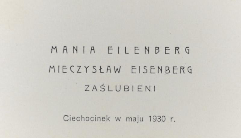 Invitation to Miriam and Mendel Eisenberg's wedding, 15/5/1930