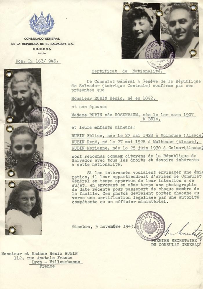 Certificado de nacionalidad de El Salvador expedido por el Consulado en Ginebra