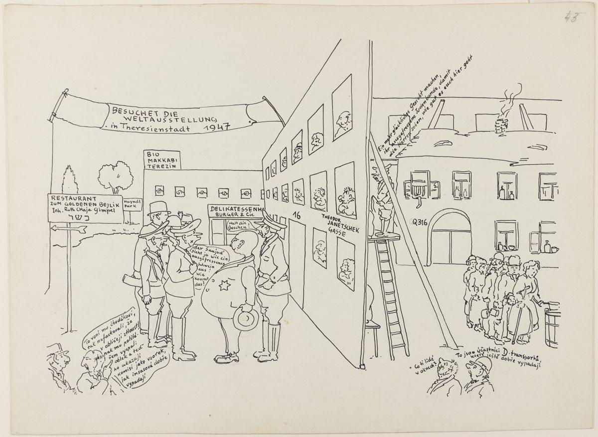 Pavel Fantl (1903–1945), Visitors at the World's Fair in Theresienstadt in 1947, Terezin Ghetto, 1943–1944