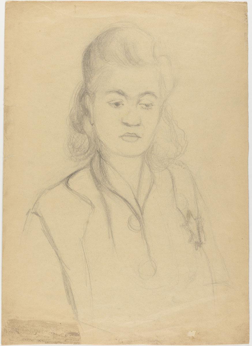 Jacob Lipschitz (1903-1945), Portrait of Rivka Burstein (?), Kovno Ghetto, c. 1944