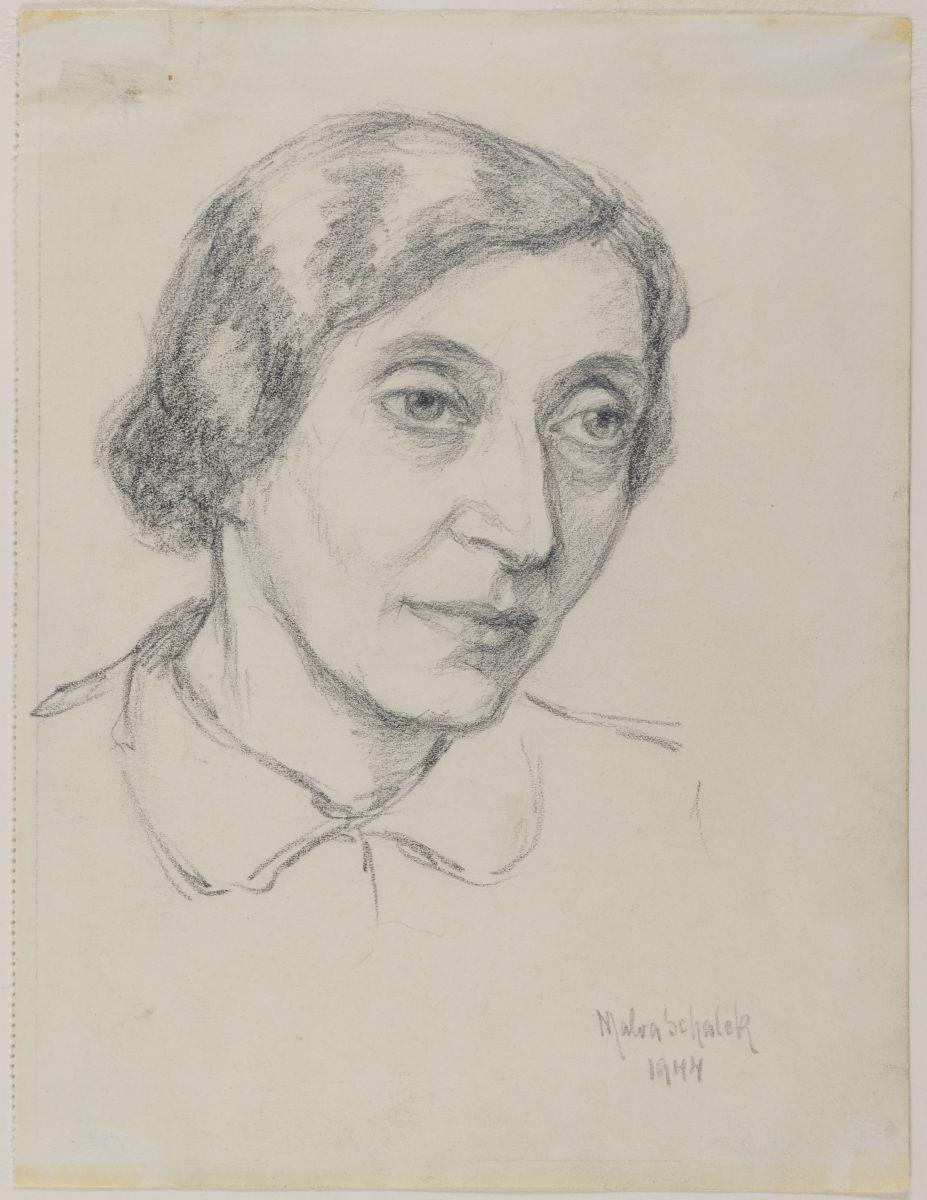 מלווה שאלק (מלווינה שאלקובה) (1882 – 1944), דיוקן אישה, גטו טרזין, 1944