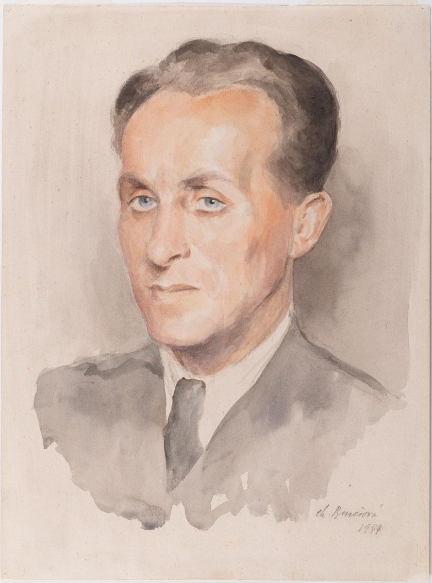 שרלוטה בּוֹרֵשׁוֹבַה (1904 – 1983), דיוקן האמן פליקס (פרדיננד) בלוך (1898, וינה – 1944, גטו טרזין), גטו טרזין, 1944