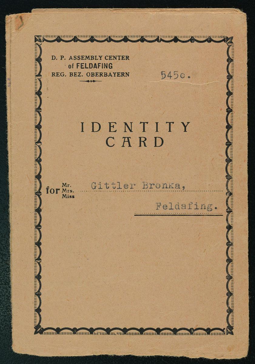 Identity card (cover) of Bronka (Breindel) Gittler in the Feldafing DP camp, Germany, 1945