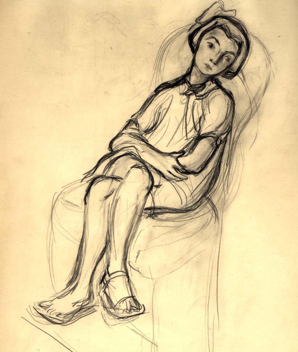 Ilka Gedő (1921- 1985), Portrait of a Sitting Girl, Budapest Ghetto, 1944–1945