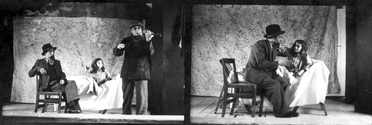 Two contact prints of scenes from a theater production in the Vilna ghetto