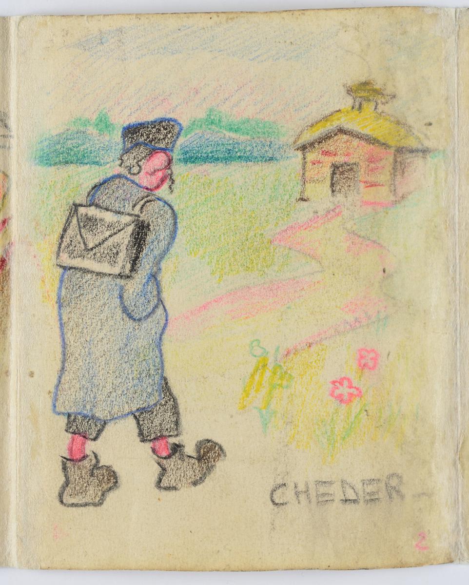 «Jéder». Un joven vestido con ropas jasídicas con un morral a sus espaldas camina en dirección a una cabaña en el campo