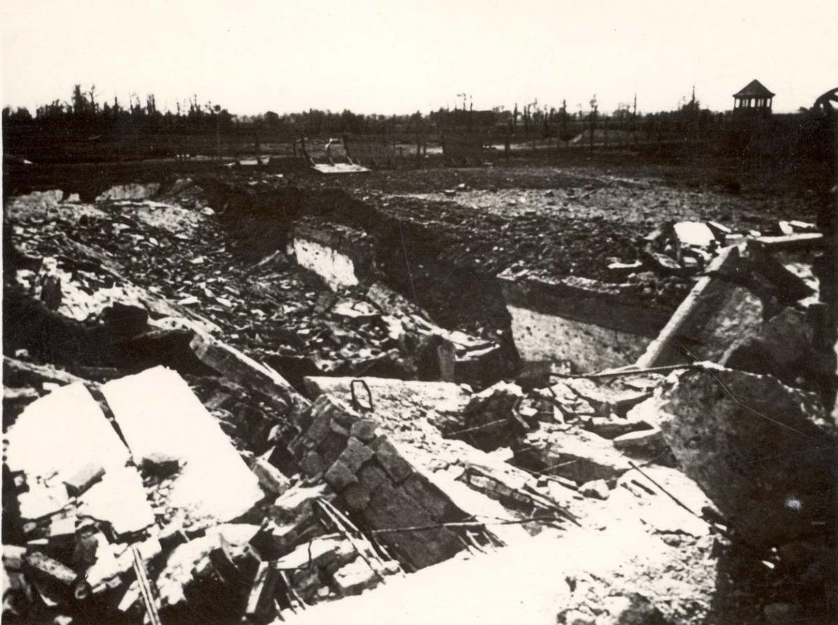 Ruins of the crematorium bombed during the Sonderkommando Uprising in Birkenau 