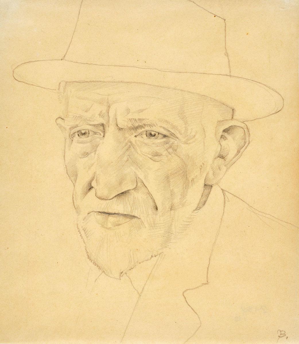 Jacob Barosin (1906-2001), Portrait of an Elderly Man with Hat, Gurs Camp, 1943