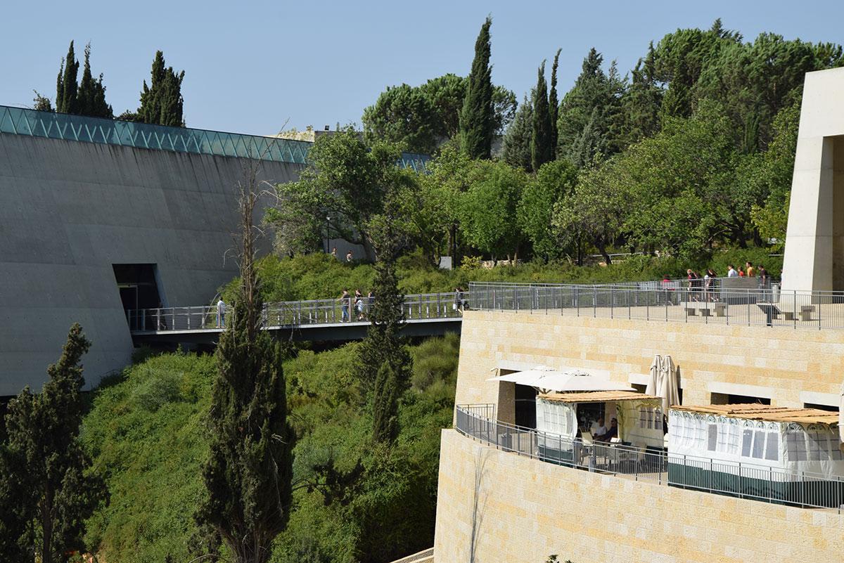 The Yad Vashem sukkah on the balcony of the main cafeteria
