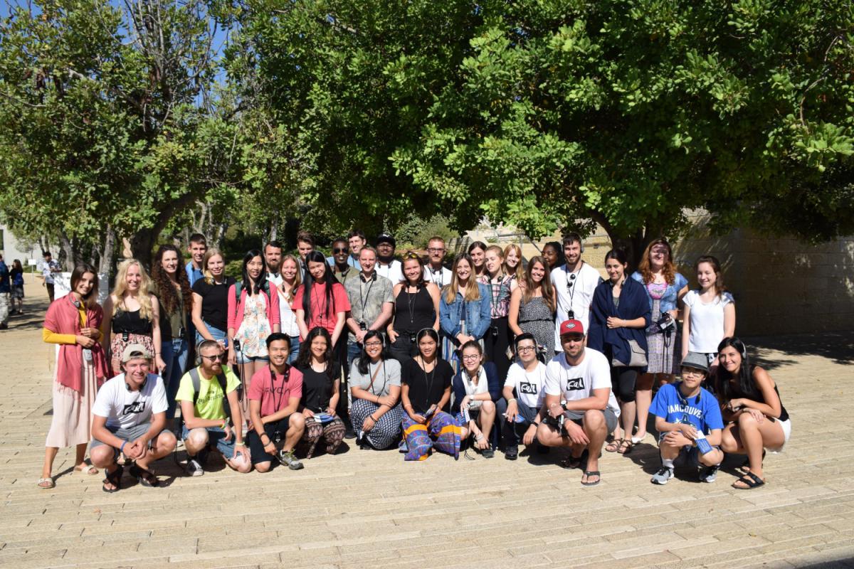 ICEJ Arise Summer Tour group at the entrance to the Avenue of the Righteous Among the Nations, Yad Vashem on 15th July, 2018