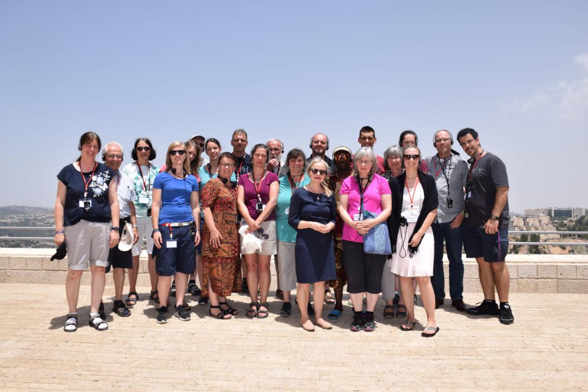 Pastor Timmy Kazoura (far right) and his group pictured at Yad Vashem with Dr. Susanna Kokkonen (front row, left), during their visit to Yad Vashem on 27th May, 2018