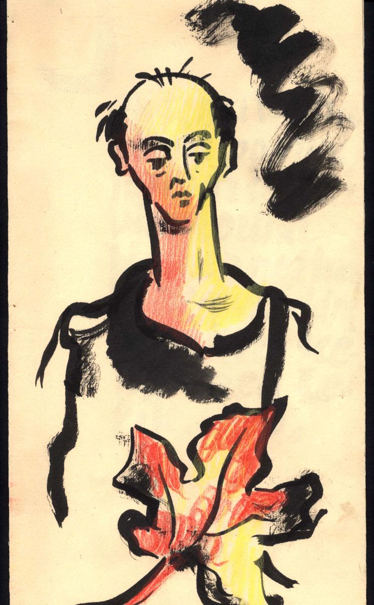 Karel Fleischmann (1897-1944), Dr. Erich Munk, from the Illustrated Poem 'Autumn, 1943', Theresienstadt Ghetto, 1943
