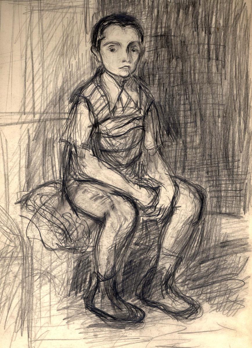 Ilka Gedő (1921-1985), Boy Sitting, Ghetto Budapest, 1944