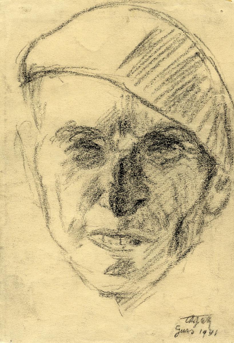 אוזיאש הופשטטר (1905-1994), דיוקן גבר חבוש ברט, מחנה גירס, 1941
