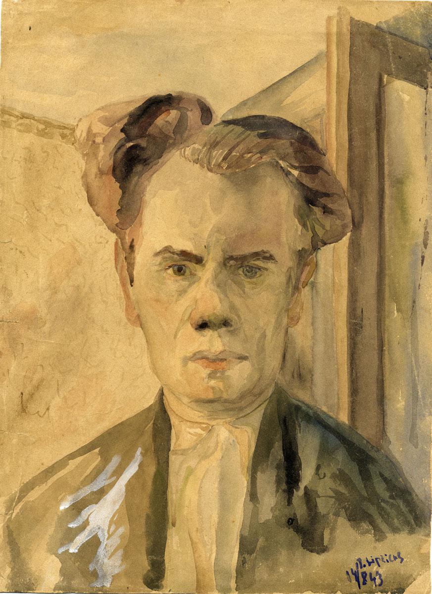 Jacob Lifschitz (1903-1945), Self-portrait, Kovno Ghetto, 1943