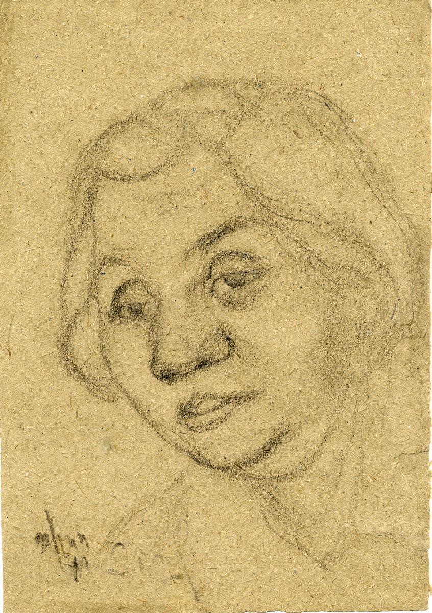 Jacob Lifschitz (1903-1945), Portrait of a Woman, Kovno Ghetto, 1944