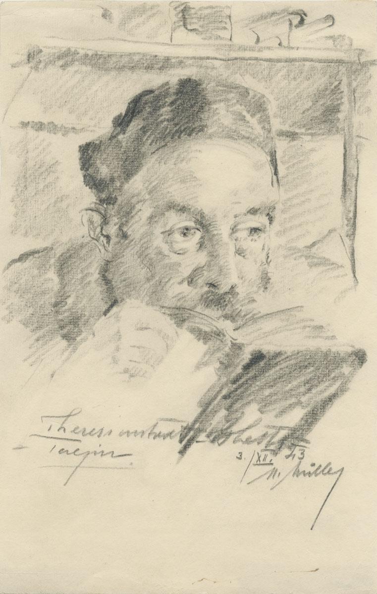 Moritz Müller (1887-1944), Michael Lewi Holding a Book, Theresienstadt Ghetto, 1943
