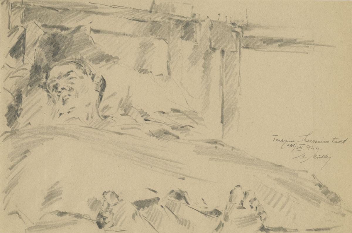 מוריץ מילר (1887-1944), קשיש במיטת בית החולים, גטו טרזיינשטט, 1944