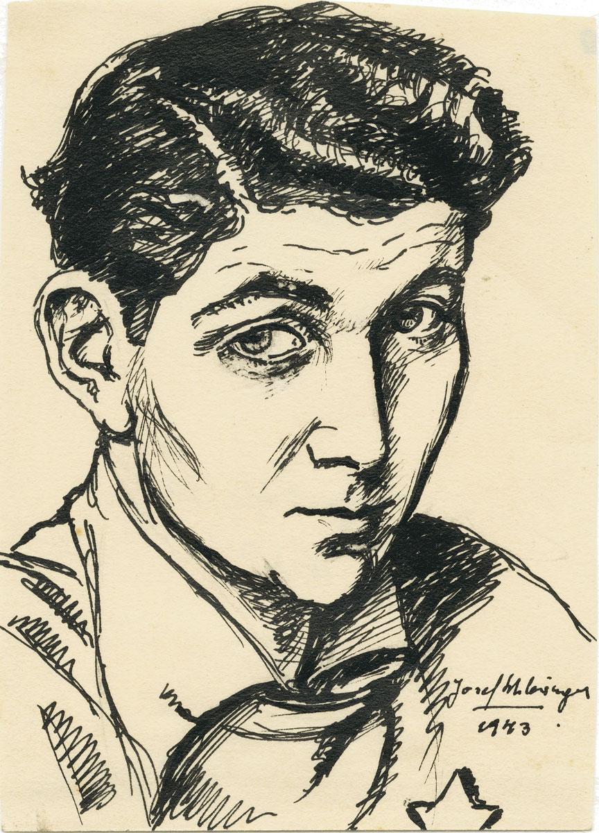 Josef Schlesinger (1919-1993), Self-portrait, Kovno Ghetto, 1943