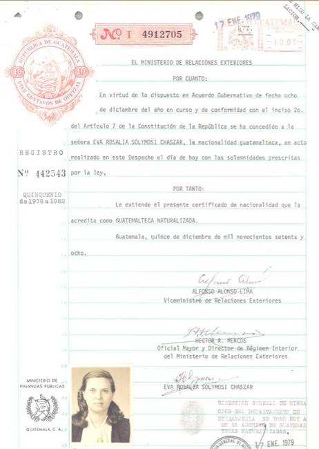 Eva obtiene su ciudadanía guatemalteca en el año de 1978