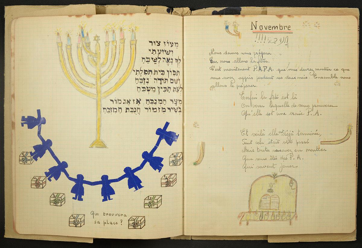 Hanouka 1944 - Page du journal de bord d'une maison d'enfants juifs, en Suisse.