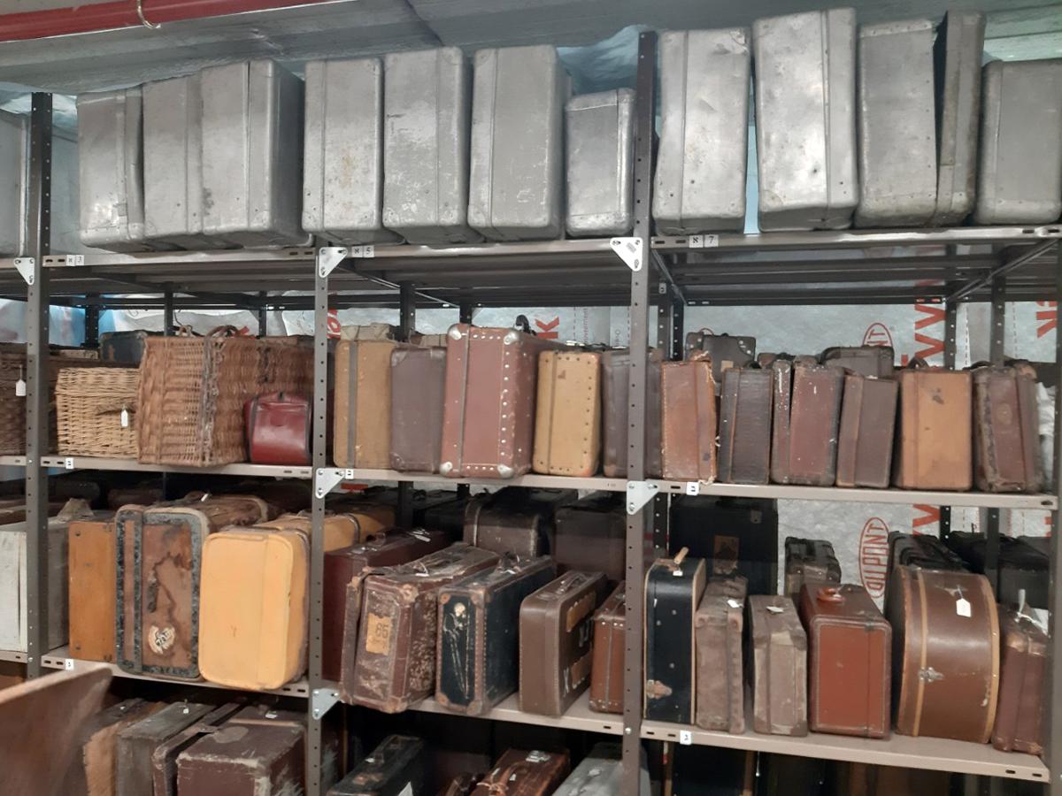 Suitcases in the storage facility of the Artifacts Department awaiting restoration (Yad Vashem)