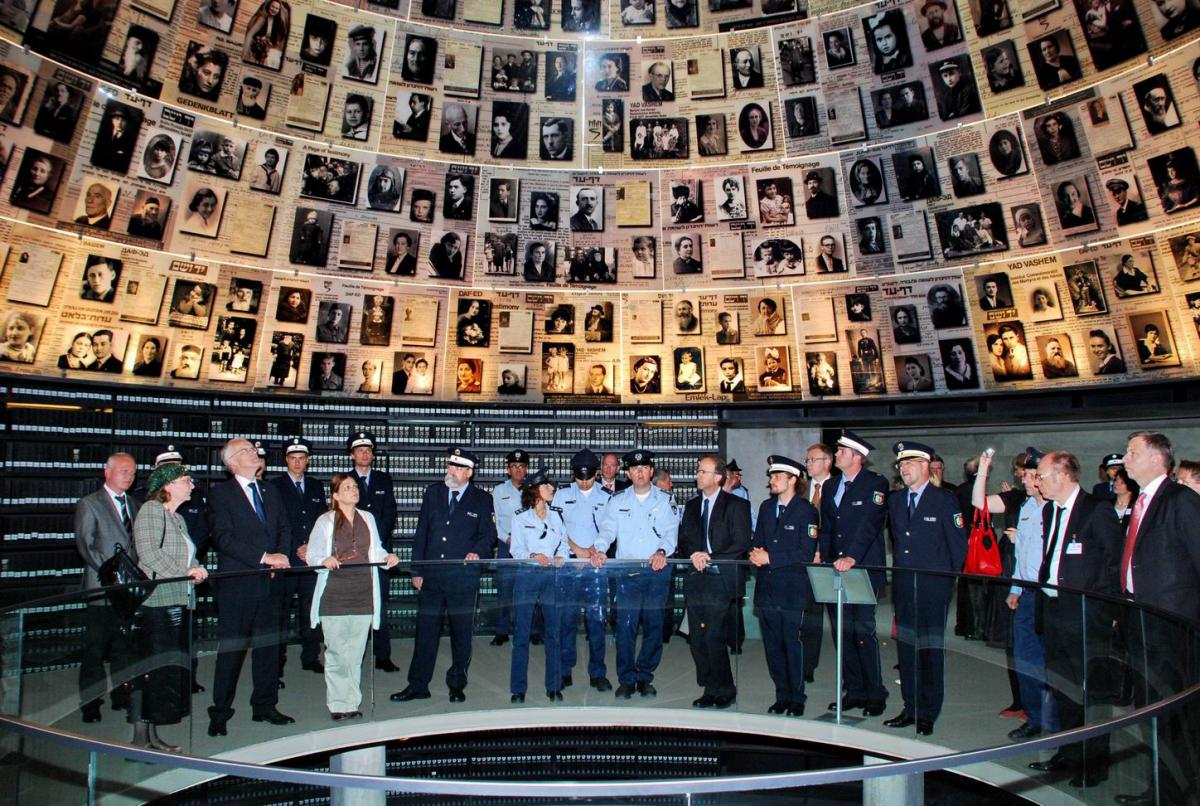 German police officers visit the Hall of Names in the Holocaust History Museum