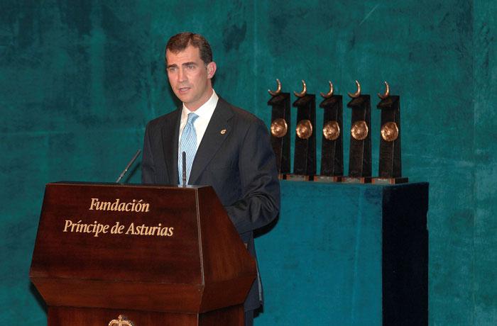 S.A.R. Felipe de Borbón, Príncipe de Asturias, haciendo uso de la palabra durante la ceremonia. 
