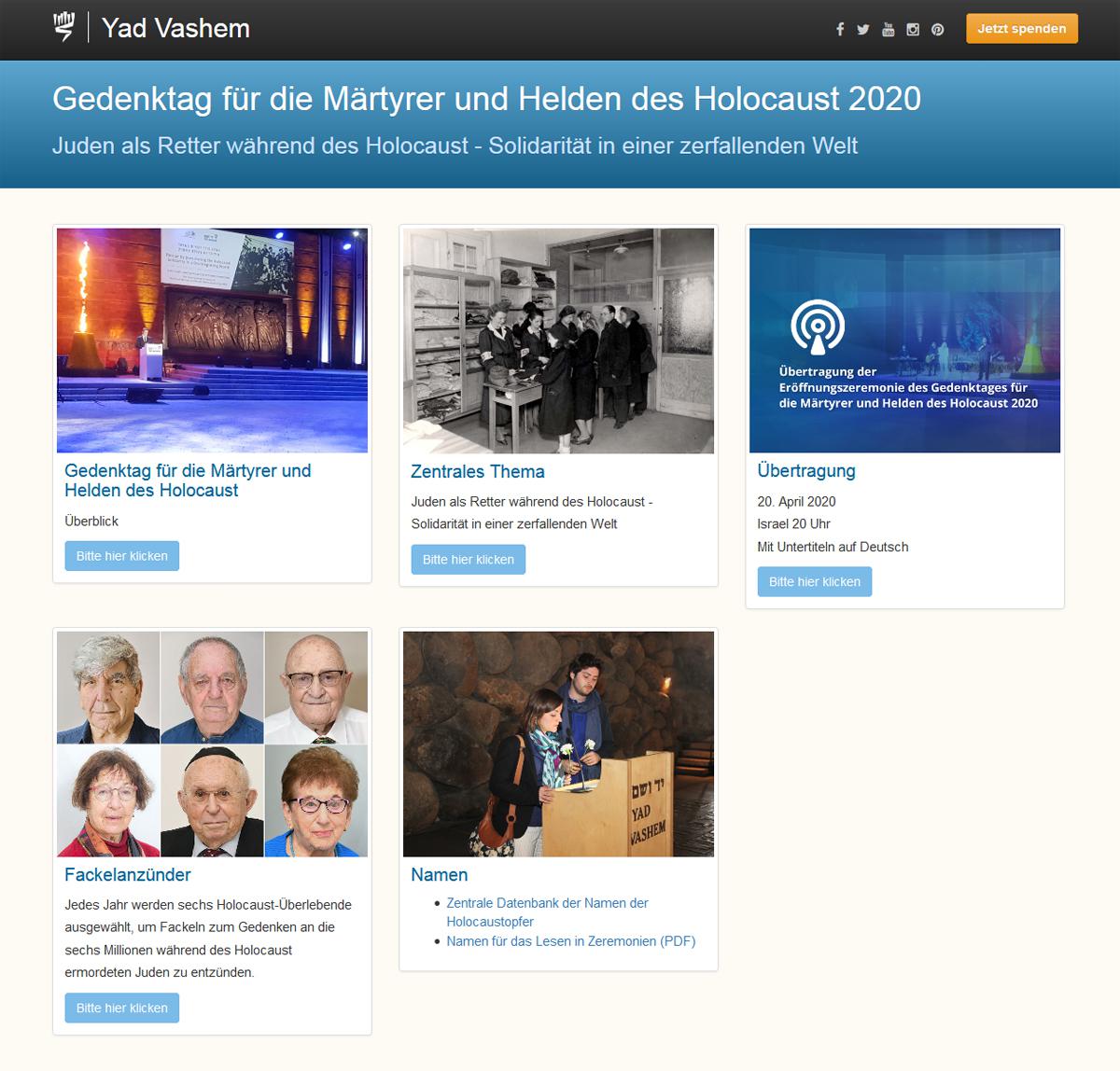 Die Yad Vashem-Seite zum Gedenktag für die Märtyrer und Helden des Holocaust