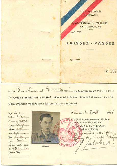  Documento de identificación de Marcel, emitido por las Fuerzas de Francia Libre