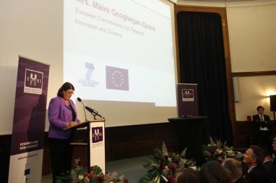 European Commissioner for Research, Innovation and Science, Maire Geoghegan-Quinn, speaking at the launch event