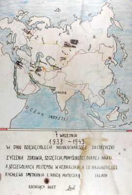 המפה ששרטט אמיל, המתארת את מסלול נדודיהם מפולין ועד לארץ ישראל
