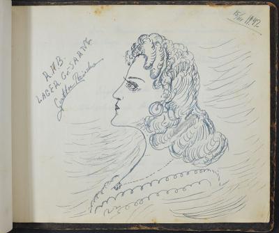 דיוקן (כנראה דיוקנה של פרידה גוטמן) שציירה בספר הזיכרונות האסירה גוטה פנסקה ב-15.3.1944
