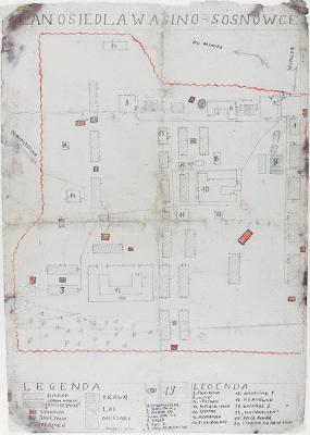 A plan of the Asino labor camp in the Tomsk region of Siberia, sketched by Emil, Elina's brother, while they were in the camp