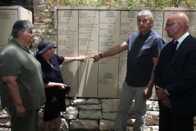 Unveiling of the names of Zlatan &amp; Milica Uglješić on the wall in the Garden of the Righteous, 29 May 2013, Yad Vashem