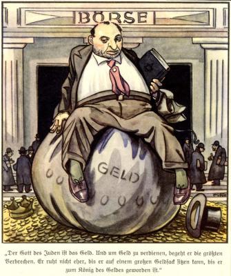 Caricatura antisemita: El Dios de los judíos es el dinero